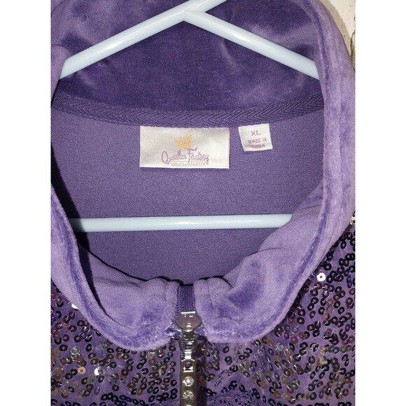 Quaker Factory Purple Velour Striped Sequin XL Full Zip - Picture 4 of 4